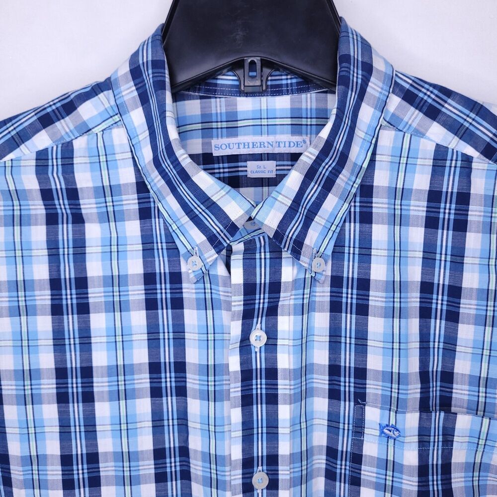 Southern Tide Blue and White Checkered Shirt